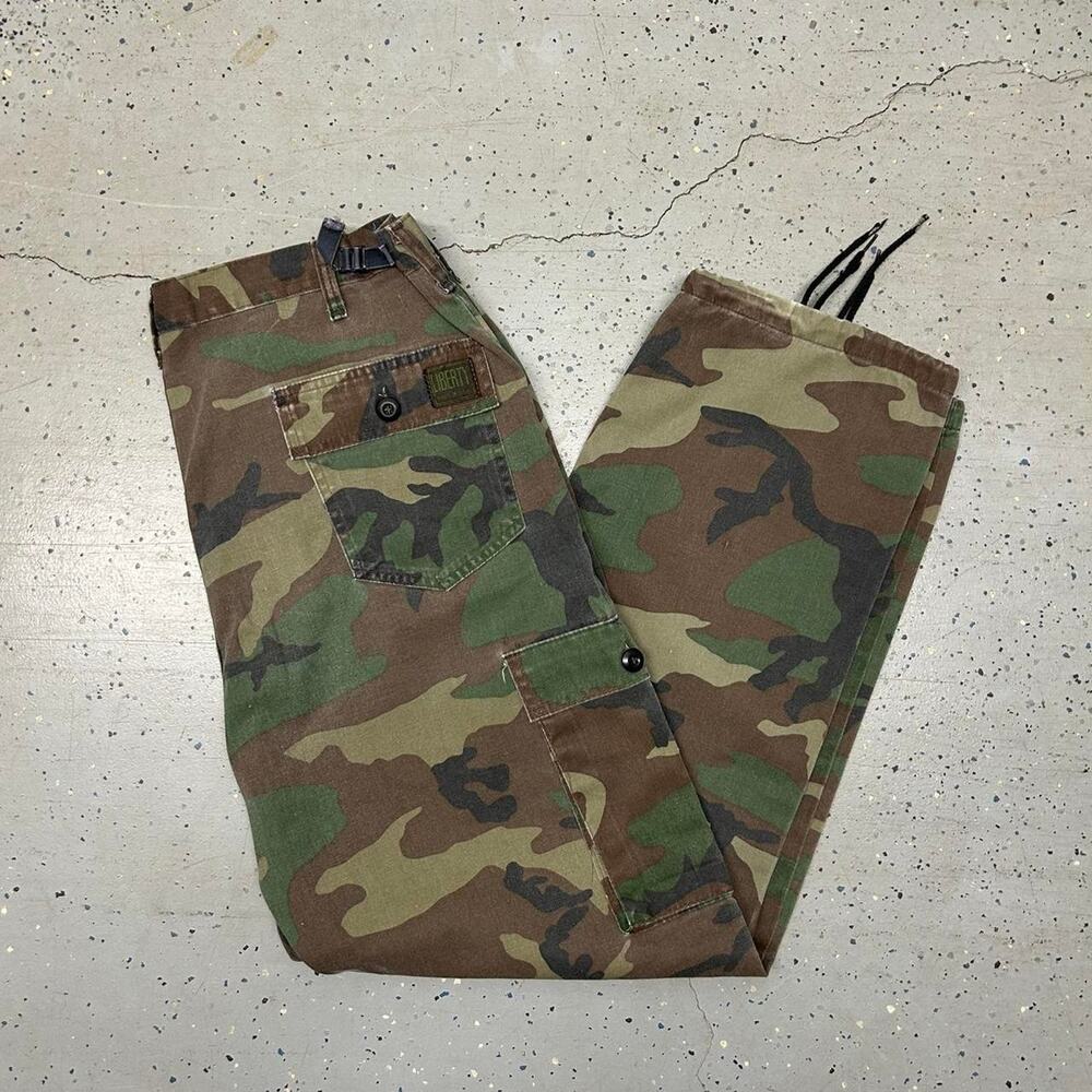 VTG Liberty camo cargo pants with adjustable waist and ankle straps